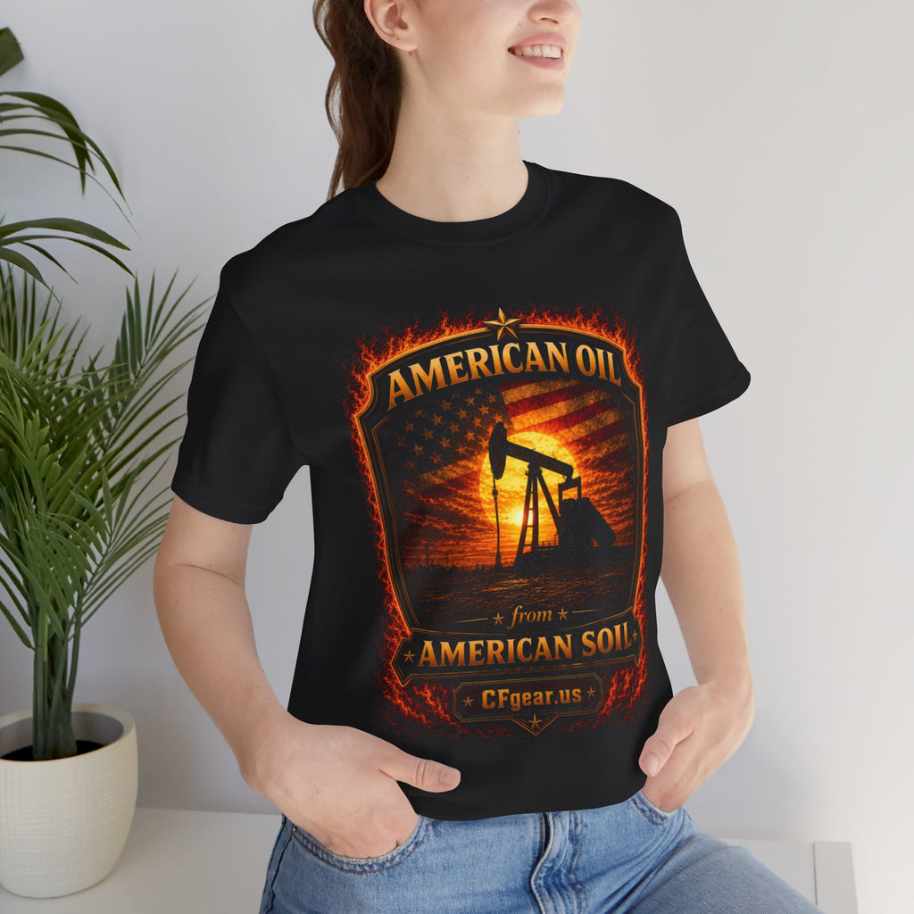 Cfgear Crew Badge T‑Shirt — "American Oil From American Soil" Graphic Tee