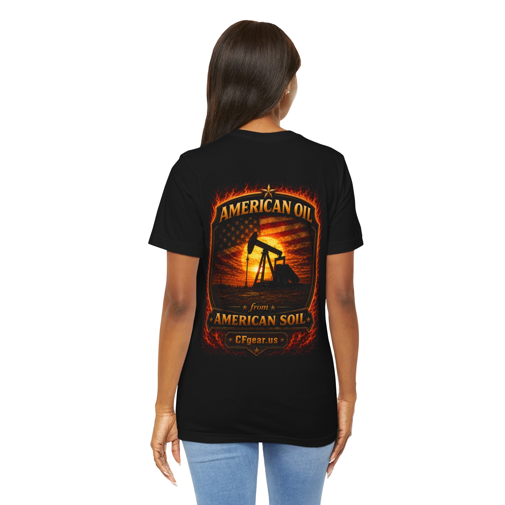 CFgear Crew Pump Jack T‑Shirt — "American Oil From American Soil" Graphic Tee