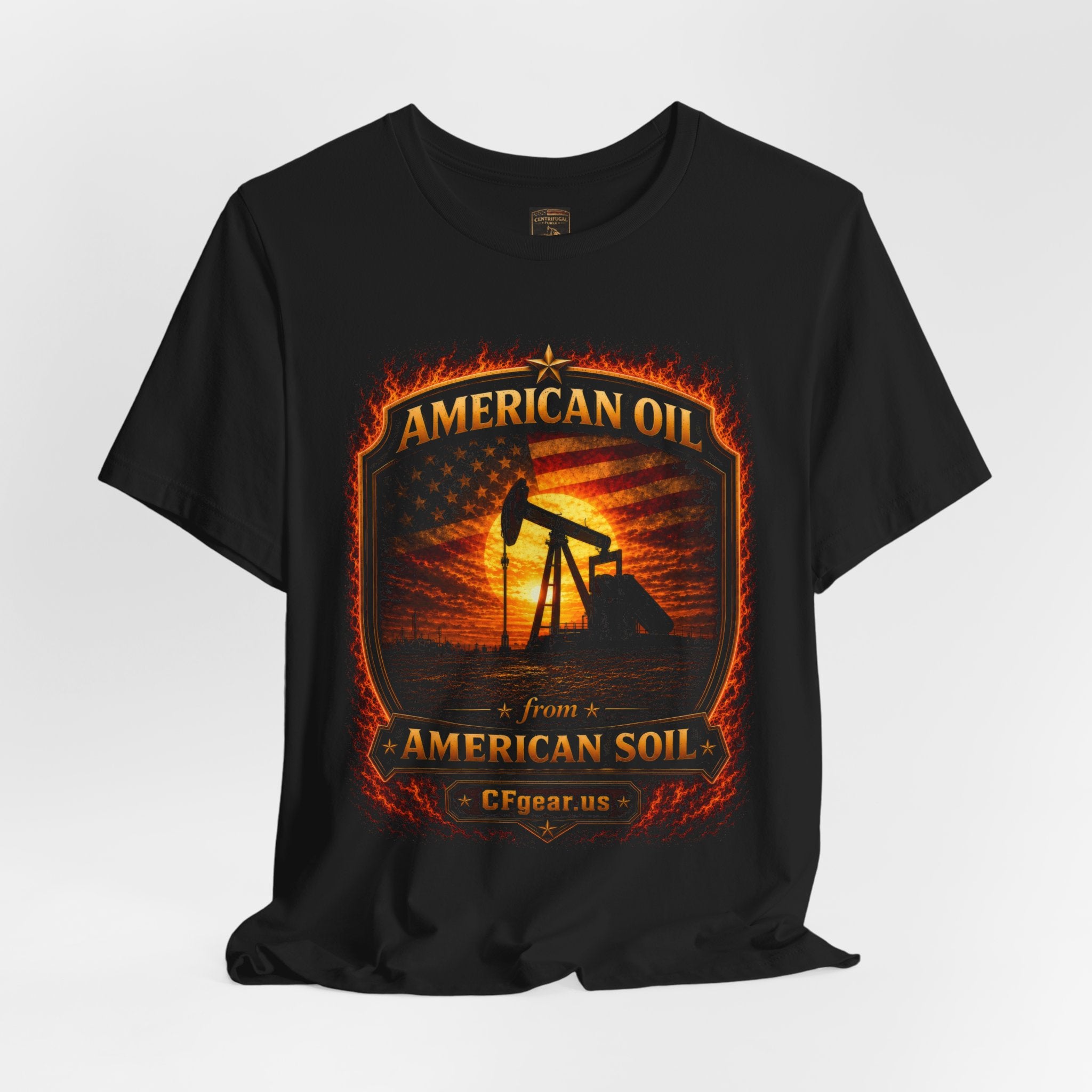 Cfgear Crew Badge T‑Shirt — "American Oil From American Soil" Graphic Tee