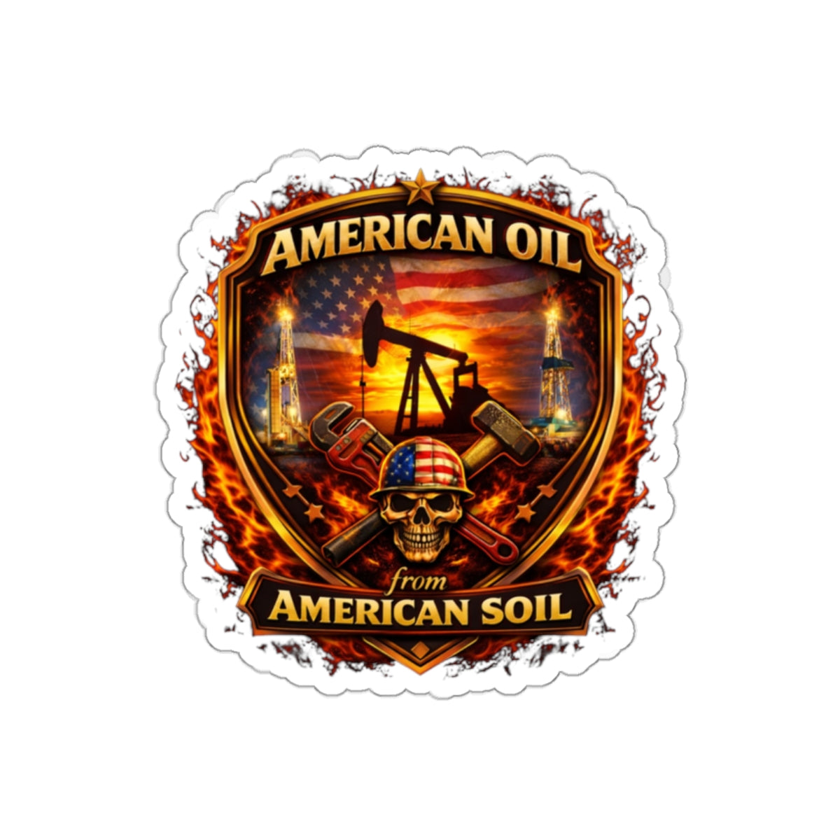 American Oil Die-Cut Sticker — "American Oil from American Soil" Patriotic Oilfield Design