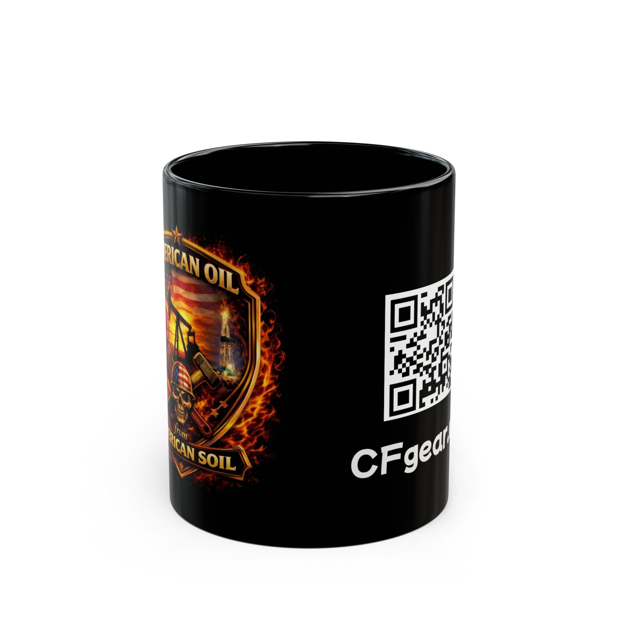 Oilfield QR Code Black Mug — American Oil & Soil Design (11oz/15oz)